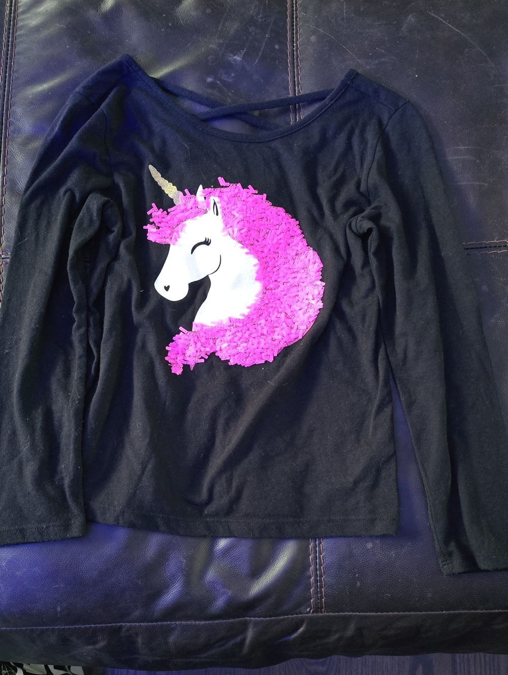 Place Black Long-Sleeve Top with Bright Pink Unicorn Mane